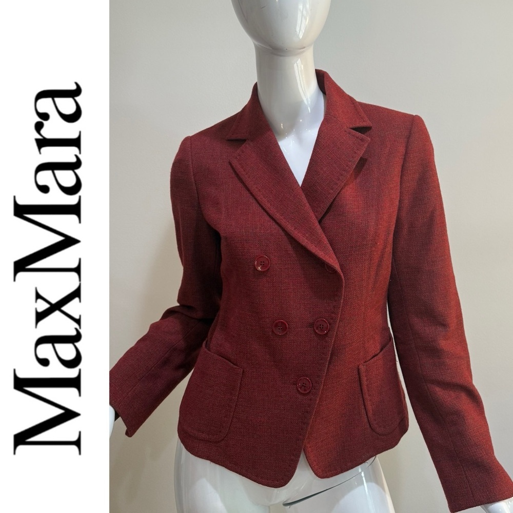 MaxMara Tweed Double Breasted Wool Cashmere Blazer Jacket